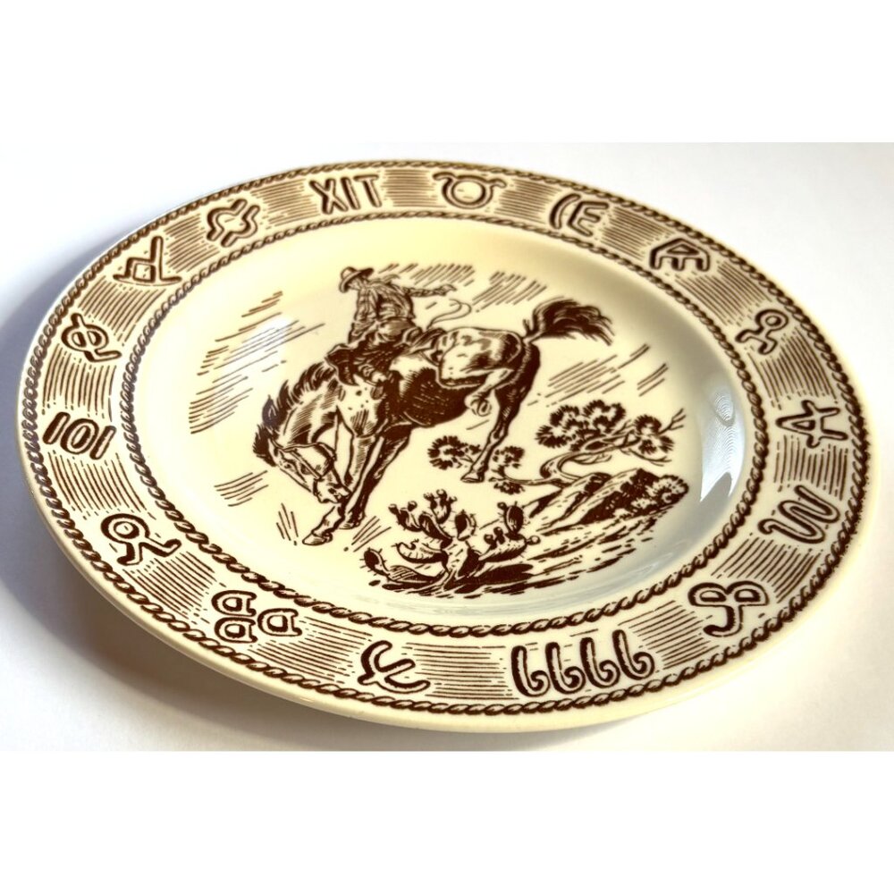 Vintage Cattle Brand Design Cowboy Horse Ceramic Plate Frisco Texas King Ranch - Picture 5 of 6